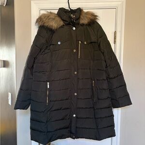 Michael Kors Black Puffer Jacket with Faux Fur Hood